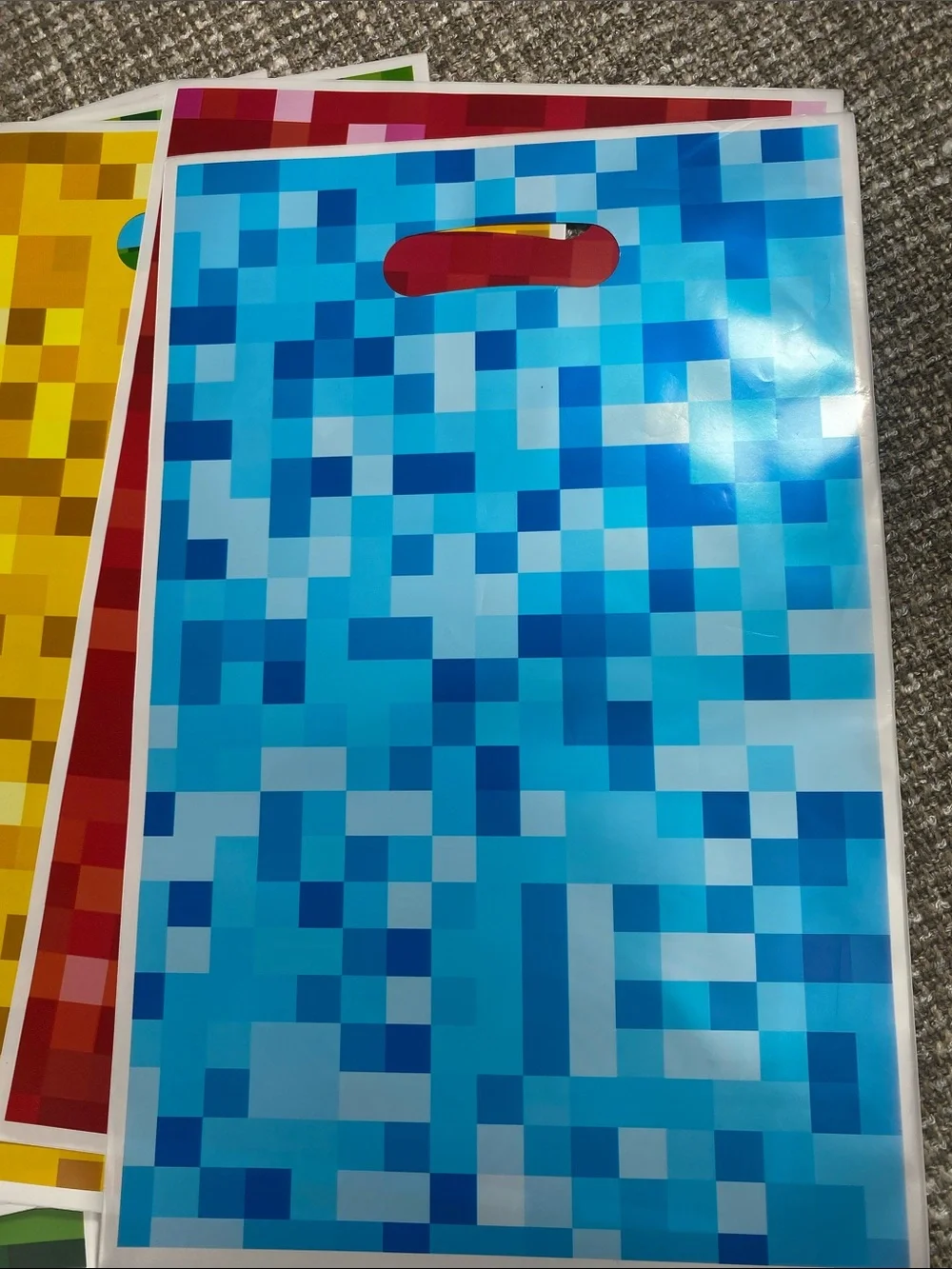 Mine craft Colorful Pixel Pattern party Bags - Green, blue, yellow, red. 50 ct